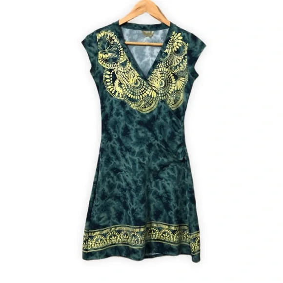 Athleta Womens Nectar Active Faux Wrap Dress Blue Tie Dye Tattooed Ruched XS - Picture 2 of 7